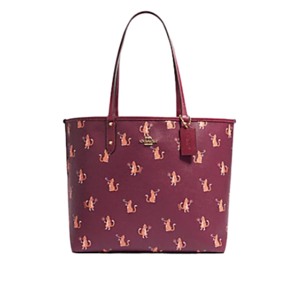 COACH REVERSIBLE CITY TOTE WITH PARTY CAT PRINT
